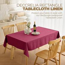 Christmas Red Faux Linen Rectangle Tablecloth For Kitchen Dining Room,Outdoor Coffee Wrinkle-Free Tabletop Covers For Patio,Wedding, Picnics (Oblong, 60 X 84 Inch (6-8 Seats), Burgundy),Burgundy84inchx60inchRectangular - Burgundy, Persegi Panjang 84 inci x 60 inci - View 3