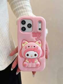 Sanrio Cute Cat Pajamas, Melody Silicone Phone Case Compatible With IPhone 17 Pro Max, 17, New 16 Pro, Cartoon 15, Creative 14/13, Women's 16 Pro Max Soft Silicone Protective Cover - Pink - View 6