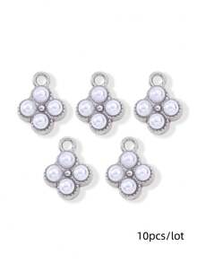 10/20pcs Mixed Cute Pearl Bow, Moon, Cross Zinc Alloy Pendant Beads For DIY Jewelry Making Necklace, Earrings - White - View 33