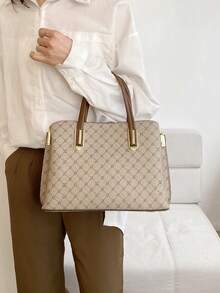 春夏时尚奢华复古印花大容量托特包，多功能单肩/斜挎/手提包。简约优雅设计，适合工作通勤、休闲、购物、旅行、情人节、母亲节等各种场合。 - 彩色 - 查看 5