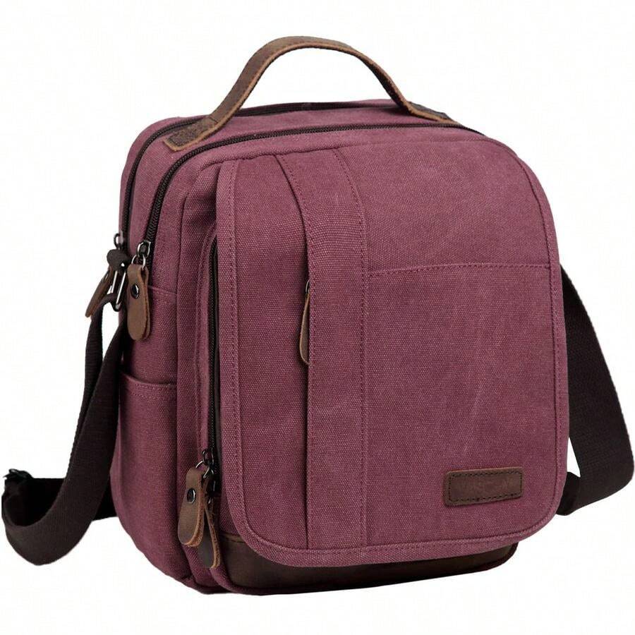 Messenger Bag For Men Women, Vintage Lightweight Canvas Crossbody Bags Casual Flap Shoulder Side Bag Mini Stachel Work Travel - Burgundy - View 1