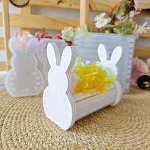 2pcs Resin Mold Rabbit Plaque Flower Basket Gypsum Epoxy Mold, Suitable For DIY Handmade, Easter Decoration, Daily Jewelry Storage Flower Basket Making - White - View 3