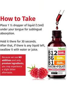 MONTUE Vitamin B12 And B6 Liquid Drops, B12 Sublingual Vitamin B Complex,Weight Loss Products - B 12 Vitamin 5000mcg - B12 Methylcobalamin For Energy, Brain, And Heart Support With 27,200 Mcg, Raspberry, 40 Servings - 1 chai - Xem 8