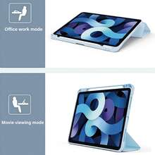 PHYLYN 1 件装三折硅胶 iPad 保护套，超薄支架，防震防刮，带笔槽，防摔平板电脑保护套，兼容 Apple iPad Mini 6/7、9.7/10.2/10.5 英寸、Air 4/5/6、10 代、10.9 英寸、Pro 11 英寸、Air 11 (M2) 和 Pro 11 (M4) 型号。透明背壳，高透光度，方便 DIY 个性化定制。 - 藍白色 - 查看 6