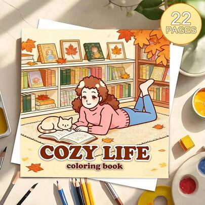 Cozy Life Vistas: A Coloring Elegy Of Autumnal Bookish Tenderness, (22-Page Upgraded Thick Paper) Coloring Book, Valentine's Day, Birthday, And Other Festivals. Painting And School Supplies, Books, Coloring Books, Halloween, Back-To-School Gifts, Colorful Books, Adults, Christmas Gifts, Art Supplies, Art Supplies, DIY Creative Leisure, Graffiti Art Books.