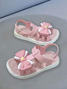 可爱水钻蝴蝶结露趾凉鞋，透气舒适，适合女孩海滩度假 - 粉色 - 查看 7