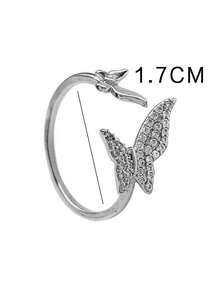 Nooxian 1pc Minimalist Elegant Zirconia Butterfly Open Ring For Women - Silver - View 4