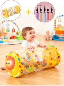 Inflatable Baby Ball Pit & Crawling Toy, With Rattle And Balls - Interactive Sensory Play Activity Center, With Heart-Shaped Cutout Design, Soft Cushioned Rolling Structure, Helps Develop Motor Skills, Sturdy Frame For Indoor/Outdoor Play - Encourages Crawling And Coordination, Fun Animal Themed Design, Includes Rattle And Balls, Promotes Early Development - Multicolor - View 3