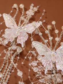 1个/2个装 女士时尚优雅透明白色蝴蝶流苏水晶珍珠发夹，适合日常佩戴、婚礼、派对，可搭配马尾辫 - 彩色 - 查看 4