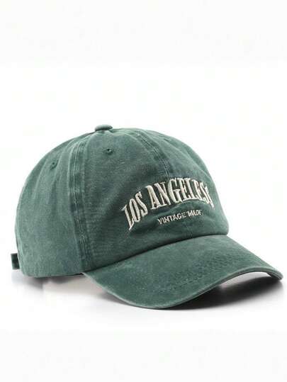 1pc Vintage Washed Los Angeles Letter Print Baseball Cap, Unisex Fashion Casual Cotton Twill Hat With Curved Brim, Adjustable Metal Buckle Strap, Foldable And Portable, Suitable For All Seasons, Commuting And Streetwear