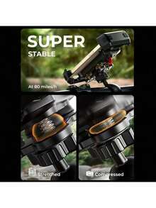 30秒免工具安装摩托车手机支架 - 专业防震车把夹，适用于4至17.78厘米的手机，360度兼容，适用于探险和旅行摩托车，不含电池