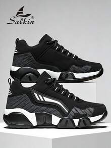 Salkin New Men's Sports Shoes Basketball Training Shoes, Affordable Brand-Like Lace-Up, Suede-Like Soft & Comfortable Breathable Uppers, Shock-Absorbing Bounce-Back Non-Slip Rubber Outsole, Casual Sneakers For Running, Walking, Outdoor Wear, Suitable For All Seasons And Holidays. Note: Runs Large, Suggest Ordering One Size Down, Great For Casual Jeans Sports Style. - Black and White - View 4
