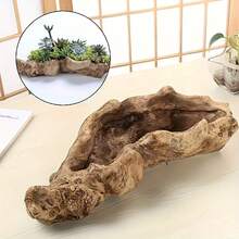 1pc Decorative Large Resin Wood Planter, Suitable For Succulents And Cacti - Creative ABS Material Arrangement Pot, Natural Wood Texture Surface, Perfect For Indoor Plant Display (Plants Not Included), Decorative Flower Pot | Textured Surface | Realistic Wood Finish - Multicolor - View 3