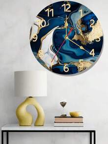 Relógio de parede com tema lúdico - Relógio de parede redondo de madeira silenciosa com design em espiral de mármore azul marinho e dourado, adequado para sala de estar, quarto, cozinha, escritório e decoração de casa. Ótima opção de presente para parceiros de negócios. Funciona a bateria.
