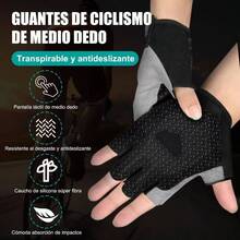 Guantes Deportivos Mujer y Hombre, Guantes de Fitness y Ciclismo, Alfombrilla Antideslizante de Silicona para Medio Dedo, Guantes de Gimnasia para Hombres y Mujeres - G + Negro ordinario - Ver 7