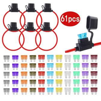 CKGO 61pcs Standard Material Blade Fuse Set Include 55pcs Standard Car Fuses (2A/3A/5A/7.5A/10A/15A/20A/25A/30A/35A/40A)+6 Pack Upgraded 12 AWG Inline Fuse Holder, 12 AWG Fuse Holder, Standard Car Fuses, In Line Fuses Holders For Marine Auto