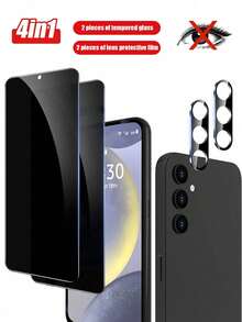 4pcs Set, 2pcs Tempered Glass Screen Protector, 2pcs Silk-Printed Lens Protector, Waterproof, Anti-Scratch, Compatible With Galaxy A14/A15/A34/A54/S23 FE/A05s/A35/A17/A07 Series - Black - View 8