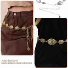 QICHEN 2 Piezas Cadena de Cintura de Metal, Cinto Vaquero Mujer, Cinturn de Cadena para Dama, 125cm, Adecuado para Decorar Todo Tipo de Ropa - Color oro 1 - Ver 8