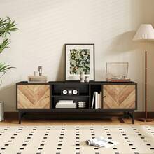 Television Stands & Entertainment Centers - Black+Natural + Iron + Particle Board + 39 Inches Or Less + 39 Inches Or Less - View 4