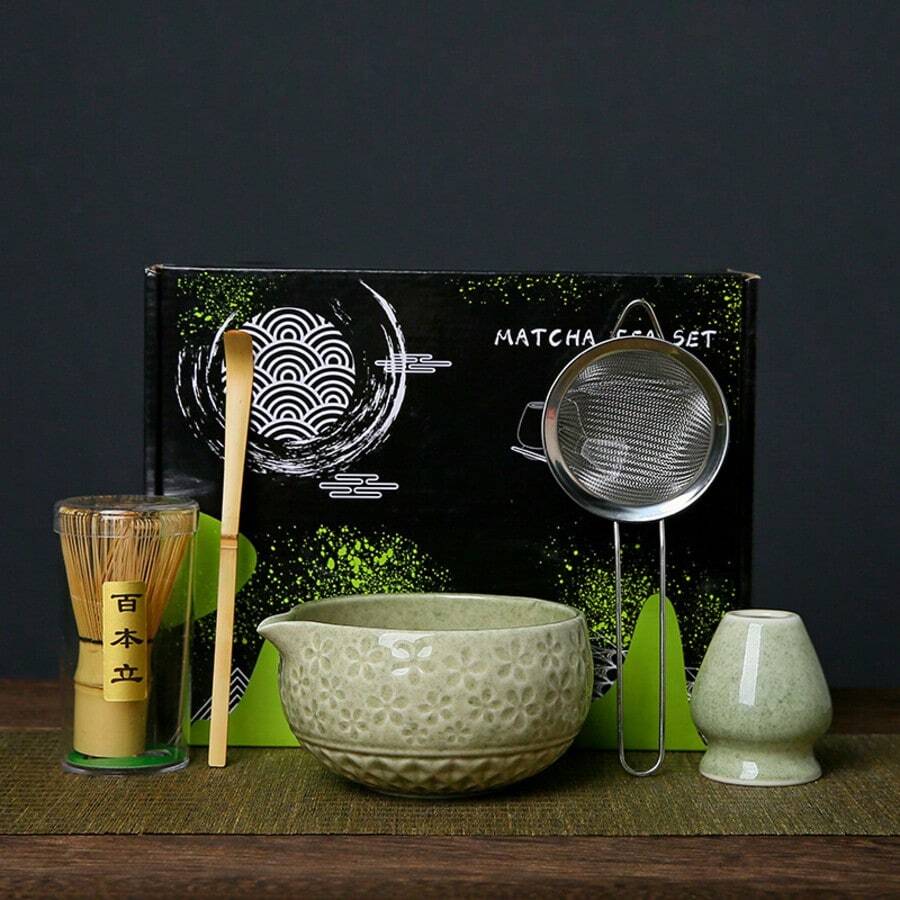 1pc/5pcs Sakura Pink & Matcha Tea Set, Includes Matcha Bowl, Matcha Whisk, Matcha Cup, Stirrer, Tea Spoon, Tea Bowl Set, Matcha Preparation Tools, Sweets & Beverage Making Tools, Japanese Gift Box, Matsukane Matcha Stirring Set, Gift For Matcha Lovers - Multicolor - View 1
