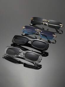 4pcs Men Small Square Rimless Vintage Classy Aesthetic Street Style Classic Delicate Fashion Glasses For Street Snap Musical Festival Business Appointment Outfits Party Decoration - Multicolor - View 8