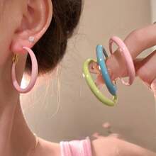 1 Pair Of Oil Drop Round Earrings Elegant And Practical, Perfectly Matches Any Outfit, Ideal Accessory To Enhance Overall Look - 藍色 - 查看 3