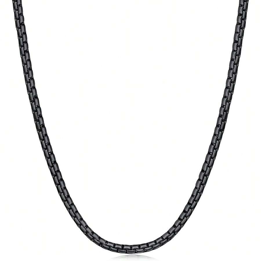Fiusem Black Flat Box Chains For Men, 3/5mm Stainless Steel Chain Necklace, Necklaces For Men And Women 16-28 Inches - 黑色3MM - 查看 1