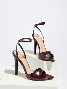 Jin Bei Qi Giày cao gót nữ, họa tiết da bóng bí ẩn, mũi nhọn, giày cao gót gợi cảm, thích hợp cho hộp đêm xuân/hè, tiệc cao cấp, triển lãm thời trang ngoài trời, dây đeo mắt cá chân có thể điều chỉnh, dép xăng đan nữ màu đỏ rượu vang cho khu nghỉ dưỡng, tiệc tùng, đám cưới, cô dâu, kết hợp váy thanh lịch - Màu Đỏ Sâu - Xem 6