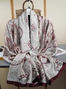 1pc Fashionable Printed Headscarf, Luxury Sun-Shading Scarf 85*180CM, Women's Outdoor Shawl, Popular Silk Scarf, All-Season Windproof Long Scarf, New Style Tubular Scarf