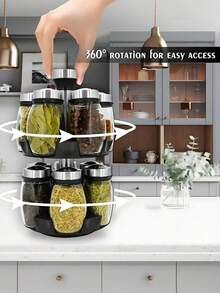 [US-Based Shipping]12JAR Set Large Capacity Revolving Spice Rack Tower - 360° Rotation, Organizer Storage For Kitchen, Spice Stand Holder, Spinning Countertop Herb And Spice Rack Organizer With 12 Glass Jar Bottles Set. Lead-Free, Polished Metal, Glass Containers - Space-Saving Kitchen Organizer With 12 Glass Spice Refill Jars For Cabinet Countertop (Spices Not Included). Adjustable Outlet Size, The Cap Has Three Kinds Of Discharge Ports And It Can Be Rotated According To The Particle Size, And The 360°Rotation Can Be Switched At Will. Large Bottle Mouth, Easy And Convenient When Filling The Seasoning, Will Not Spill Easily, Dustproof And Moisture-Proof, Good Airtightness.They Are Easy To Clean, And Can Be Thrown On The Dishwasher So You Don't Have To Scrub Again. - 彩色 - 查看 4