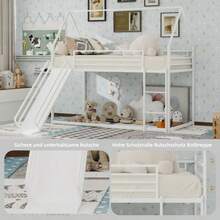 Twin Over Twin Bunk Bed With Slide For Children's Bedroom, House-Shaped Bed Frame With Ladder, No Box Spring Required & Easy To Assemble - 白色 - 查看 11