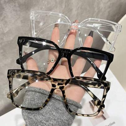 3 Pcs Of Women's Blue Light Blocking Glasses, Leopard Print Bohemian Style, Pc (Polycarbonate) Square Oversized Transparent Glasses, Suitable For All Seasons, Flattering Face Shape, Blue Light Blocking For Computer Gaming, Unisex Blue Light Blocking Glasses, Versatile Everyday Style, Suitable For School Uniforms.