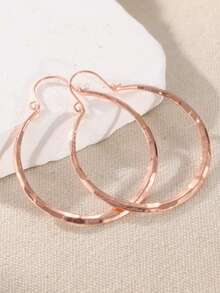 DIYCCPC 1 Pair Classic Minimalist Hand-Forged Hammered Round Earrings, Timeless Accessory For Women's Daily Wear And Gatherings - Rose Gold - View 11