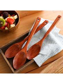 1pc Long Handle Heat Resistant Non-Slip Wooden Spoon, Convenient For Cooking, Wooden Spoon, Suitable For Porridge, Rice, Soup, Sauce, Oil And Cooking, Fashionable Kitchen Utensil And Tableware, Kitchen Supplies, Tool