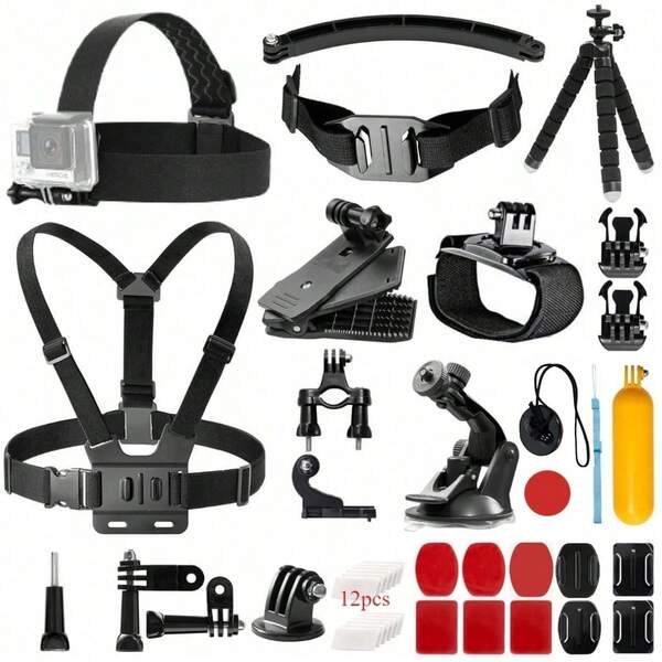 12/25/42pcs Outdoor Sports Camera Accessory Kit Compatible With Hero 13 12 11 10 9 8 7 6 5, Insta360, Acepro, OSMO ACTION, AKASO EK7000/EK7000 Pro/Brave 4/Brave 7 LE/V50X/V50 Pro/V50 Elite And Other Models, Suitable For Swimming And Other Outdoor Activities