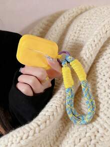 1pc Striped Yellow + Yellow & Blue Braided TPU Bluetooth Earphone Protective Case, Compatible With Airpods 1/2, Apple Pro 3/Pro 2 Series - Multicolor - View 6