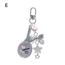 1pc Cute Badminton Racket Shaped Keychain, Suitable For Earphone Case, Bag, Phone, Keys - Silver - View 9