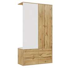 Elegant Wardrobe Set In White And Wood Tones With Mirror, Shoe Cabinet, Shoe Bench With Hooks And Extendable Clothes Rail - White - View 10