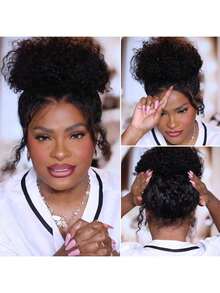 ZHENDEFA 360° Lace Front Wig With Invisible Drawstring, 200 Density, Wet Wavy Lace Front Wig, Natural Hairline, Women - SNatural - View 8