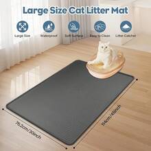 Alfombra para arena de gato Lorvain, 45" x 30" Alfombra extra grande para caja de arena de gato| Fácil de limpiar, tacto suave, resistente a manchas de orina, gris oscuro - Gris oscuro: 45" x 30" - Ver 2