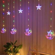 1 Peça Luzes de Cortina de Corda LED de Estrela e Lua com 200cm, Luzes Decorativas para Casa Alimentadas por Bateria, Adequadas para Decoração de Parede de Quarto, Decoração de Casamento, Luzes de Estrela para Celebração do Ramadã, Luzes Decorativas para Festa, Decoração de Janela de Quarto Lua para Eid (Versão Caixa de Bateria, Baterias Não Incluídas) - Estrela Abraçando a Lua 7 - Visão 12