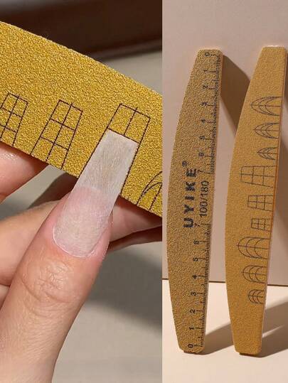 2pcs Professional Double-Sided Nail File & Buffer Block, 100/180 Grit, Suitable For Acrylic, Gel And Natural Nails, Washable, With Ruler And Nail Shape Template, Manicure Tools, Nail Care Accessories