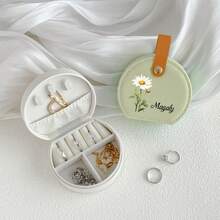 1pc Customized Birthday Flower & Name Women's Jewelry Box, Fashionable Personalized Leather Jewelry Organizer, Perfect Gift For Mother, Girlfriend, Anniversary, Mother's Day - Multicolor - View 5