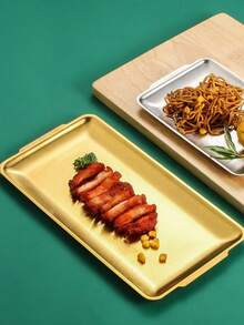 1pc Stainless Steel Korean BBQ Tray, Serving Platter, Grill Plate, Food Tray, Party Tray, Dessert Tray, Cake Tray, Fruit Tray, Snack Tray, Kitchen Supplies, Christmas Gift - Gold - View 3