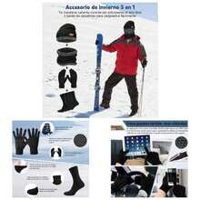 Gorra y Bufanda Set Invierno 5 en 1, Gorros con Tejido de Punto, Guantes para Pantalla Tactiles, Clida bufanda forrada y Calcetines*2, para Clima Fro Actividad al Aire Libre Esquiar Ciclismo, Unisex - Negro - Ver 1