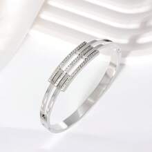 1件装时尚简约镂空水钻不锈钢手链，女士款，适合日常佩戴、派对、节日等场合 - 手鐲 - 查看 5