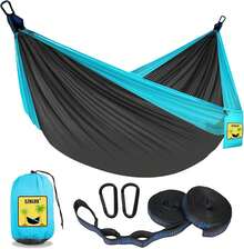 Hamaca de Camping Doble e Individual portátil con 2 Correas de árbol, Ideal para Senderismo, mochilero, Caza, al Aire última intervensión, Playa, Camping - Gris oscuro y azul cielo. - Ver 2