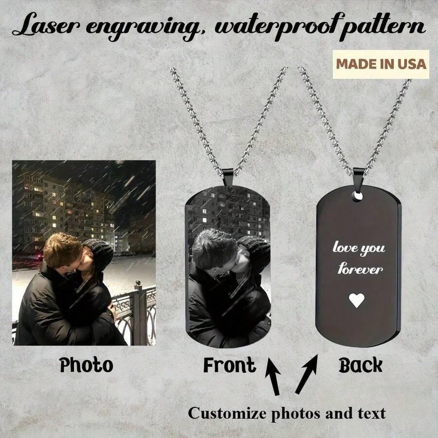 1 Customized Photo Necklace, Personalized Picture Necklace, Laser Engraved Heart Carved Photo Necklace Commemorative Customized Gift, Custom Picture Text, As A Family Commemoration, Christmas Gift For Lovers And Family Members - Multicolor - View 1