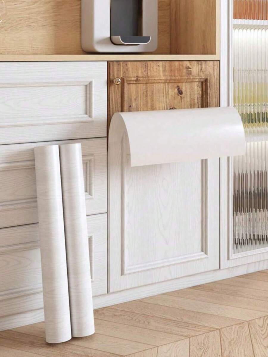 1 Roll White Wood Grain Self-Adhesive Wallpaper, Waterproof Removable PVC Wallpaper, Suitable For Kitchen, Bedroom, Living Room, Cabinets, Wooden Doors, Tabletops, Home Decor And Furniture Renovation, Easy To Peel And Stick, Birthday/Graduation Gift, Room Decor, Wall Decor, Bathroom Decor, Bedroom Decor, Room Decor Supplies, Living Room Decor, Home Decor, Living Room Wall Art Wallpaper, Wall Stickers, Wall Decals - White - View 1