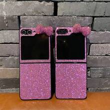 Estuche plegable de lujo rosa con lazo 3D y cristales compatible con Samsung Galaxy Z Flip3 5G/Galaxy Z Flip 4 5G/Galaxy Z Flip 5 5G/Galaxy Z Flip 6 5G/Galaxy Z Flip 7 5G, elegante y de moda - Rosa - Ver 6